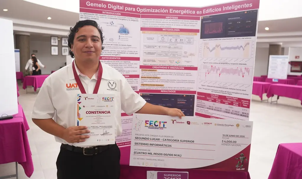 Estudiante de la UAT diseña dispositivo para reducir el consumo eléctrico en edificios